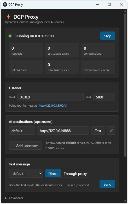 DCP Proxy user interface screenshot