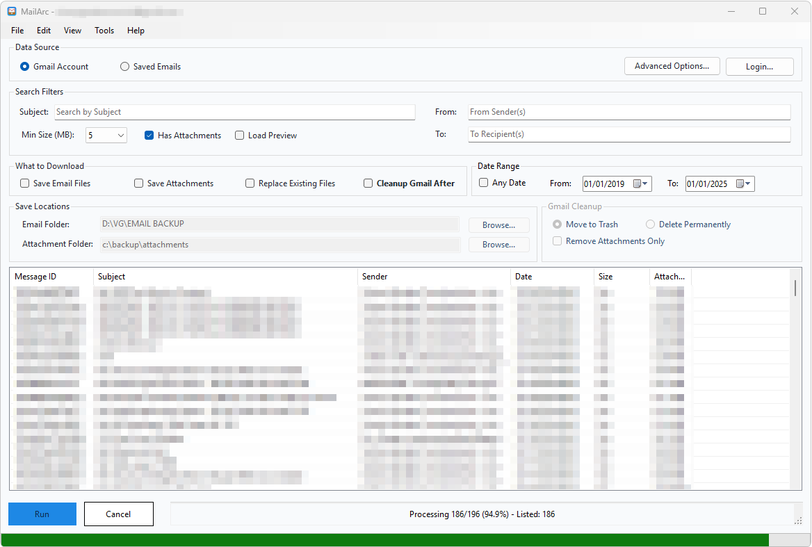 MailArc main application window